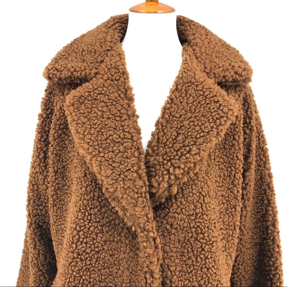 Lucky Brand Pecan Faux Shearling Teddy Snap Button Coat Jacket - Picture 2 of 11
